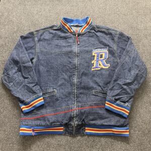 Rocawear Authentic Jacket Mens XL Blue Denim Varsity Full Zip Hip Hop Rib Trim